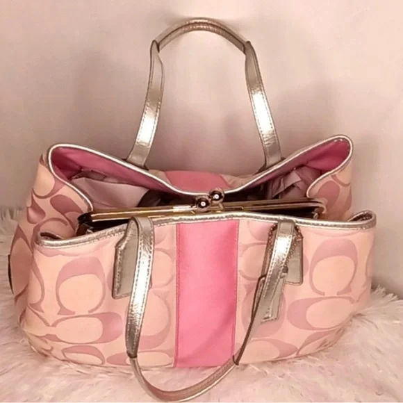 Coach Pink and Silver Signature Tote - Picture 2 of 4